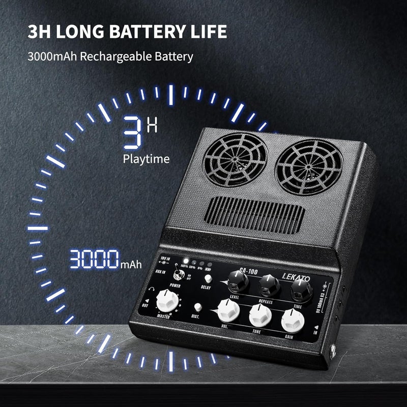 LEKATO Electric Guitar Amp, Rechargeable Guitar Amp 20W, Distortion, Delay Effect, Bluetooth, Guitar Amp Combo for Daily Practice, Travel - Image 5